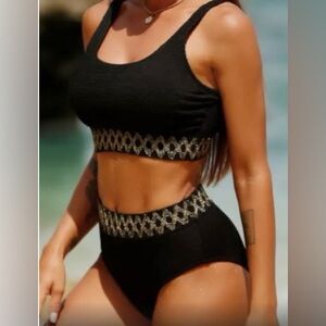 Cupshe black and gold wide strap bikini L